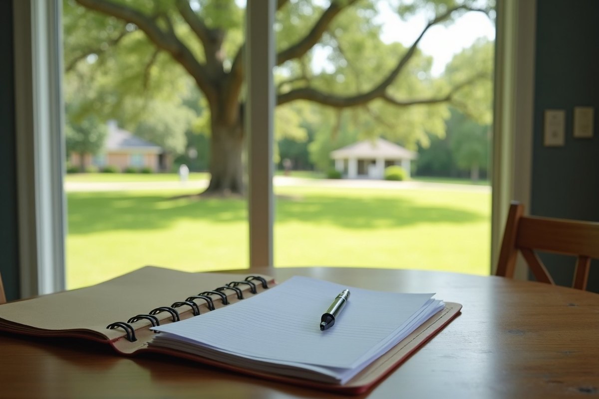 Spiral notebook and pen on a table beside a window